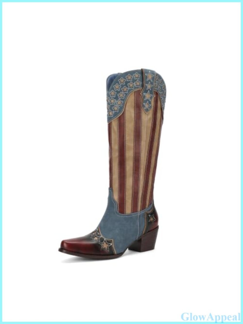 Patriotic Stars & Stripes Tall Western Cowboy Boots Pointed Toe